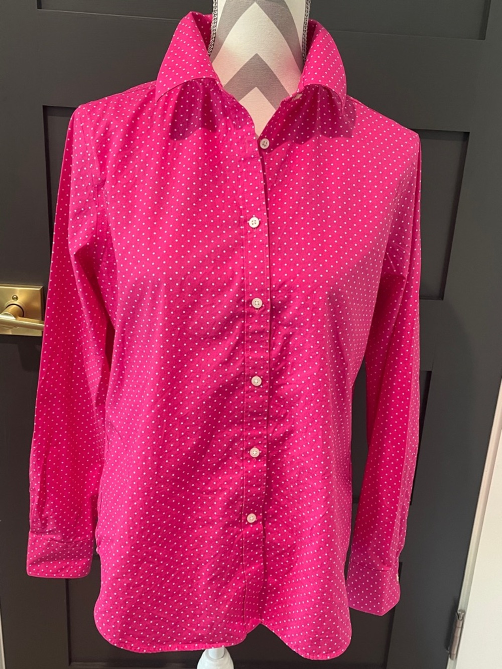 Ralph Lauren Pink Polka Dot Cotton Preppy Button Down Shirt Size L